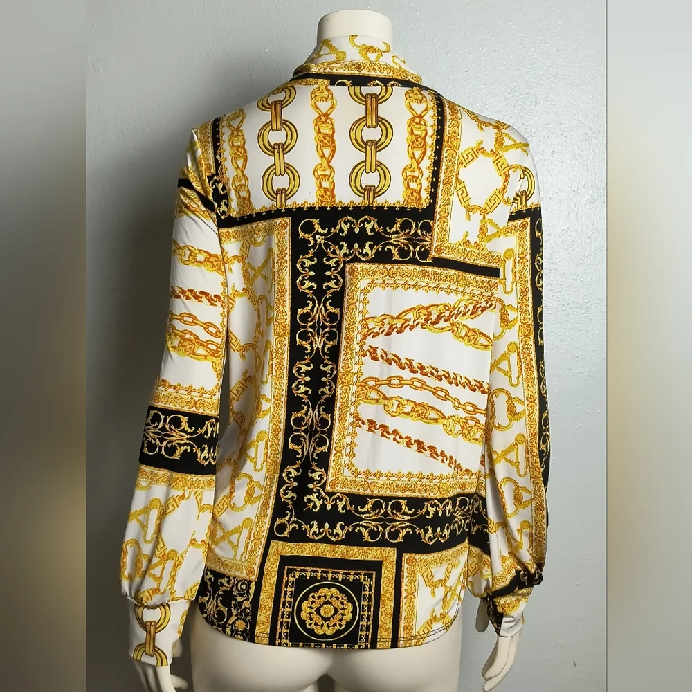 Gibiu Baroque Print Shirt Size S Cuff Sleeves